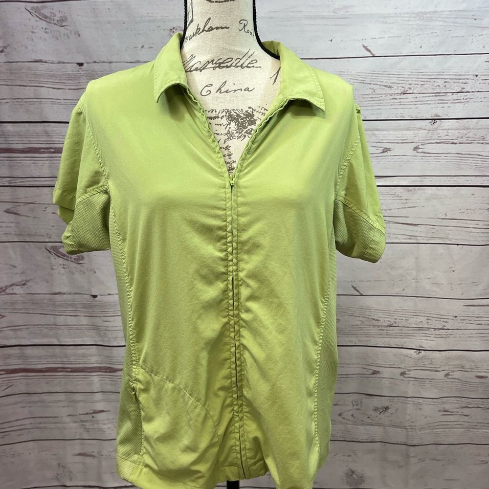 Eastern Mountain‎ Sports Womens Large Lime Green Full Zip Short Sleeve Shirt